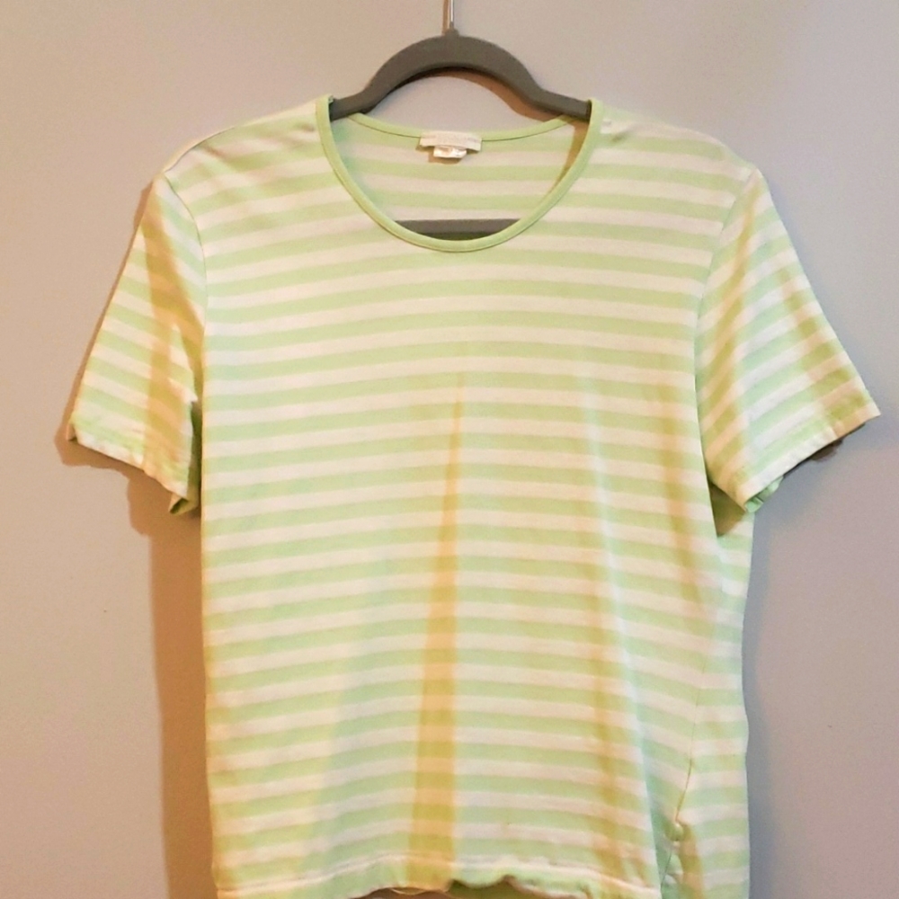 A green and white t-shirt made by Escada sport.
